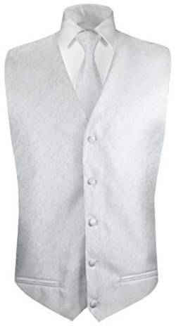 Paul Malone Hochzeitsweste + Krawatte weiß Silber floral - Bräutigam Hochzeit Anzug Weste Gr. 50 S von Paul Malone
