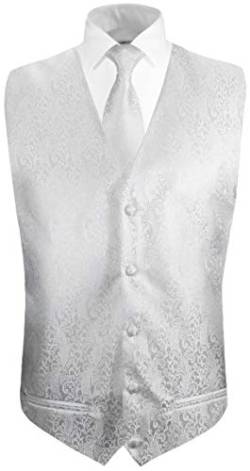 Paul Malone Hochzeitsweste + Krawatte weiß barock - Bräutigam Hochzeit Anzug Weste Gr. 56 XL von Paul Malone