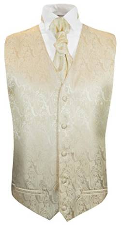 Paul Malone Hochzeitsweste + Plastron Creme Paisley - Hochzeit Herren Weste Gr. 52 M von Paul Malone