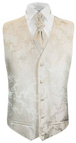 Paul Malone Hochzeitsweste + Plastron Ivory Elfenbein Paisley - Hochzeit Herren Weste Gr. 46/48 XS von Paul Malone