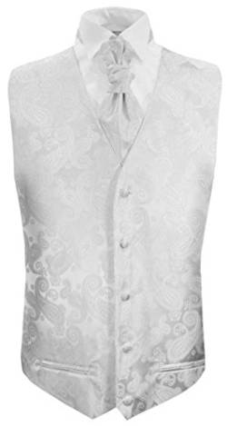 Paul Malone Hochzeitsweste + Plastron weiß Paisley - Hochzeit Herren Weste Gr. 58 2XL von Paul Malone