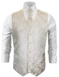 Paul Malone Hochzeitsweste Set 5tlg Elfenbein Ivory Paisley - Hochzeit Anzug Herren Weste - Gr. 94 XST von Paul Malone