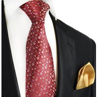 Paul Malone Krawatte 7-Fold Seidenkrawatte Schlips modern elegant 100% Seide geblümt (Set, 2-St., mit Einstecktuch) rot gold S14788-25 von Paul Malone