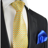 Paul Malone Krawatte 7-Fold Seidenkrawatte Schlips modern elegant 100% Seide gepunktet (Set, 2-St., mit Einstecktuch) gelb rot blau S14112-46 von Paul Malone
