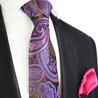 Paul Malone Krawatte 7-Fold Seidenkrawatte Schlips modern elegant 100% Seide paisley (Set, 2-St., mit Einstecktuch) braun pink blau S14111-20 von Paul Malone