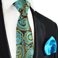 Paul Malone Krawatte 7-Fold Seidenkrawatte Schlips modern elegant 100% Seide paisley (Set, 2-St., mit Einstecktuch) braun türkis gelb S14111-22 von Paul Malone