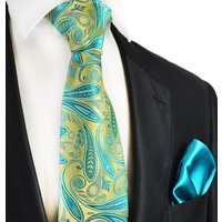 Paul Malone Krawatte 7-Fold Seidenkrawatte Schlips modern elegant 100% Seide paisley (Set, 2-St., mit Einstecktuch) gold gelb türkis S14113-31 von Paul Malone