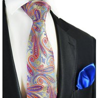 Paul Malone Krawatte 7-Fold Seidenkrawatte Schlips modern elegant 100% Seide paisley (Set, 2-St., mit Einstecktuch) ivory gelb rot blau S14113-32 von Paul Malone