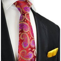Paul Malone Krawatte 7-Fold Seidenkrawatte Schlips modern elegant 100% Seide paisley (Set, 2-St., mit Einstecktuch) rot gold S13977-13 von Paul Malone