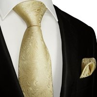Paul Malone Krawatte Elegante Herren Hochzeitskrawatte mit Tuch paisley brokat 100% Seide (Set, 2-St., Krawatte mit Einstecktuch) Schmal (6cm), creme 2112 von Paul Malone
