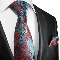 Paul Malone Krawatte Elegante Herren Seidenkrawatte mit Tuch paisley brokat 100% Seide (Set, 2-St., Krawatte mit Einstecktuch) Schmal (6cm), rot blau 2061 von Paul Malone