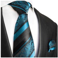 Paul Malone Krawatte Herren Seidenkrawatte Schlips mit Tuch barock gestreift 100% Seide (Set, 2-St., Krawatte mit Einstecktuch) Schmal (6cm), aqua blau schwarz 2036 von Paul Malone