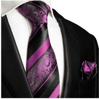 Paul Malone Krawatte Herren Seidenkrawatte Schlips mit Tuch barock gestreift 100% Seide (Set, 2-St., Krawatte mit Einstecktuch) Schmal (6cm), pink schwarz 497 von Paul Malone