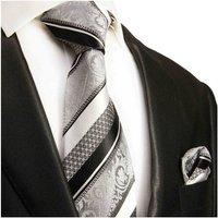 Paul Malone Krawatte Herren Seidenkrawatte Schlips mit Tuch barock gestreift 100% Seide (Set, 2-St., Krawatte mit Einstecktuch) Schmal (6cm), silber schwarz 382 von Paul Malone
