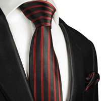 Paul Malone Krawatte Herren Seidenkrawatte längs gestreift 100% Seide (Set, 2-St., Krawatte mit Einstecktuch) Schmal (6cm), rot schwarz 988 von Paul Malone