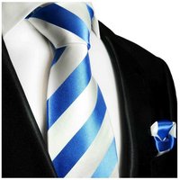 Paul Malone Krawatte Herren Seidenkrawatte mit Tuch Streifen modern gestreift 100% Seide (Set, 2-St., Krawatte mit Einstecktuch) Schmal (6cm), hellblau weiß 413 von Paul Malone