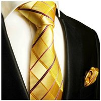 Paul Malone Krawatte Herren Seidenkrawatte mit Tuch modern Karo gestreift 100% Seide (Set, 2-St., Krawatte mit Einstecktuch) Schmal (6cm), gold gelb pink 538 von Paul Malone