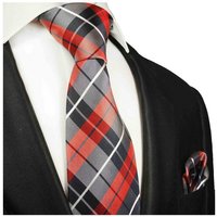 Paul Malone Krawatte Herren Seidenkrawatte mit Tuch modern Plaid Schottenmuster 100% Seide (Set, 2-St., Krawatte mit Einstecktuch) Schmal (6cm), rot dunkelblau 592 von Paul Malone