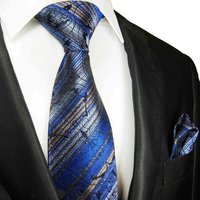 Paul Malone Krawatte Herren Seidenkrawatte mit Tuch modern gestreift 100% Seide (Set, 2-St., Krawatte mit Einstecktuch) Schmal (6cm), blau gold 2100 von Paul Malone