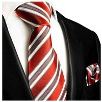 Paul Malone Krawatte Herren Seidenkrawatte mit Tuch modern gestreift 100% Seide (Set, 2-St., Krawatte mit Einstecktuch) Schmal (6cm), rot 424 von Paul Malone
