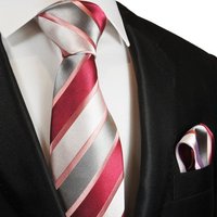 Paul Malone Krawatte Herren Seidenkrawatte mit Tuch modern gestreift 100% Seide (Set, 2-St., Krawatte mit Einstecktuch) Schmal (6cm), rot pink silber 2046 von Paul Malone