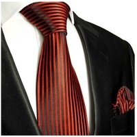 Paul Malone Krawatte Herren Seidenkrawatte mit Tuch modern gestreift 100% Seide (Set, 2-St., Krawatte mit Einstecktuch) Schmal (6cm), rot schwarz 632 von Paul Malone