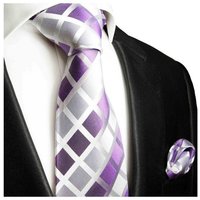 Paul Malone Krawatte Herren Seidenkrawatte mit Tuch modern kariert 100% Seide (Set, 2-St., Krawatte mit Einstecktuch) Schmal (6cm), lila violett 466 von Paul Malone