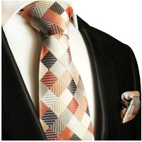 Paul Malone Krawatte Herren Seidenkrawatte mit Tuch modern kariert 100% Seide (Set, 2-St., Krawatte mit Einstecktuch) Schmal (6cm), orange grau rot gold 252 von Paul Malone