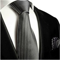 Paul Malone Krawatte Herren Seidenkrawatte mit Tuch modern längs gestreift 100% Seide (Set, 2-St., Krawatte mit Einstecktuch) Schmal (6cm), schwarz silber 408 von Paul Malone