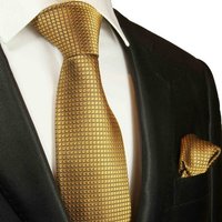Paul Malone Krawatte Herren Seidenkrawatte mit Tuch modern uni Waffelmuster 100% Seide (Set, 2-St., Krawatte mit Einstecktuch) Schmal (6cm), gold 2045 von Paul Malone