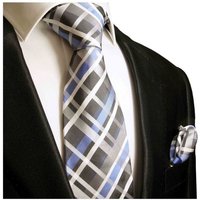 Paul Malone Krawatte Herren Seidenkrawatte und Tuch Schottenmuster gestreift 100% Seide (Set, 2-St., Krawatte mit Einstecktuch) Schmal (6cm), blau grau silber 991 von Paul Malone