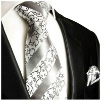 Paul Malone Krawatte Herren Seidenkrawatte und Tuch barock gestreift 100% Seide (Set, 2-St., Krawatte mit Einstecktuch) Schmal (6cm), silber 932 von Paul Malone