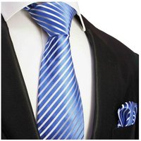 Paul Malone Krawatte Herren Seidenkrawatte und Tuch gestreift 100% Seide (Set, 2-St., Krawatte mit Einstecktuch) Schmal (6cm), blau 923 von Paul Malone