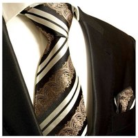 Paul Malone Krawatte Herren Seidenkrawatte und Tuch modern barock gestreift 100% Seide (Set, 2-St., Krawatte mit Einstecktuch) Schmal (6cm), schwarz braun 516 von Paul Malone