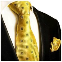 Paul Malone Krawatte Herren Seidenkrawatte und Tuch modern kariert 100% Seide (Set, 2-St., Krawatte mit Einstecktuch) Schmal (6cm), gold 461 von Paul Malone