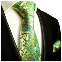 Paul Malone Krawatte Herren Seidenkrawatte und Tuch paisley brokat 100% Seide (Set, 2-St., Krawatte mit Einstecktuch) Schmal (6cm), gold grün 817 von Paul Malone