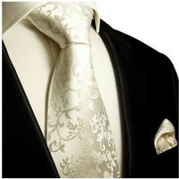 Paul Malone Krawatte Hochzeitskrawatte mit Tuch floral 100% Seide Bräutigam Hochzeit (Set, 2-St., Krawatte mit Einstecktuch) Schmal (6cm), ivory 930 von Paul Malone