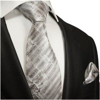 Paul Malone Krawatte Moderne Herren Seidenkrawatte mit Tuch gestreift 100% Seide (Set, 2-St., Krawatte mit Einstecktuch) Schmal (6cm), grau weiß 2017 von Paul Malone
