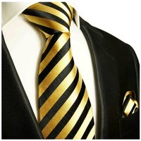 Paul Malone Krawatte Moderne Herren Seidenkrawatte und Tuch gestreift 100% Seide (Set, 2-St., Krawatte mit Einstecktuch) Schmal (6cm), gold schwarz 830 von Paul Malone