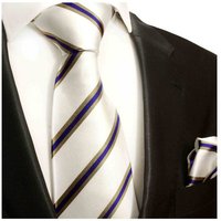 Paul Malone Krawatte Seidenkrawatte und Tuch Herren gestreift 100% Seide (Set, 2-St., Krawatte mit Einstecktuch) Schmal (6cm), blau weiß gold 782 von Paul Malone