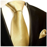 Paul Malone Krawatte Seidenkrawatte und Tuch Herren uni gestreift 100% Seide (Set, 2-St., Krawatte mit Einstecktuch) Schmal (6cm), gold 804 von Paul Malone
