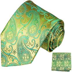 Paul Malone Krawatten Set 100% Seide grün gold paisley Hochzeit Hochzeitskrawatte mit Einstecktuch von Paul Malone