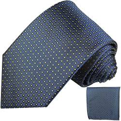 Paul Malone Navy blau gepunktet XL Krawatten Set 100% Seidenkrawatte (Extralang 165cm) +Einstecktuch von Paul Malone