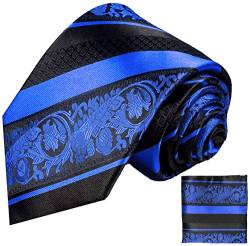 Paul Malone XL Krawatten Set 2tlg 100% Seidenkrawatte (Extralang 165cm) Blau schwarz gestreift +Einstecktuch von Paul Malone