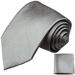 Silber graues Krawatten Set 2tlg 100% Seidenkrawatte (extra lang 165cm) + Einstecktuch by Paul Malone von Paul Malone