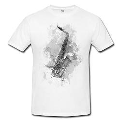 Saxophon T-Shirt Herren, weiß mit Aufdruck von Paul Sinus Art