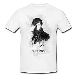 Sherlock-Holmes T-Shirt Herren, weiß mit Aufdruck von Paul Sinus Art