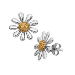 Silberne Gänseblümchen Ohrringe, 10 mm Daisies mit vergoldeter Mitte, herrliche Qualität in einer Geschenkbox. von Paul Wright Jewellery