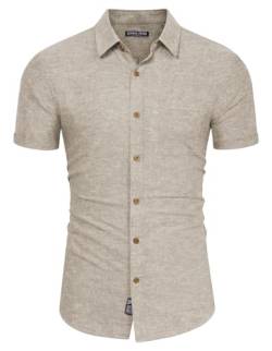 Freizeithemden Für Herren Freizeithemd Kurzarm Linen Shirt Men Strandhemd S Khaki 580-5 von PaulJones