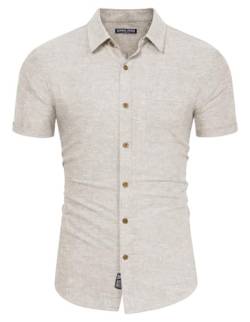 Hemd Herren Kurzarm Baumwollhemd Casual Leicht Sommerhemd Linen Shirt Men XL Aprikose 580-4 von PaulJones